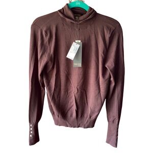 Brown Cowl Neck Sweater with Ribbed Cuffs